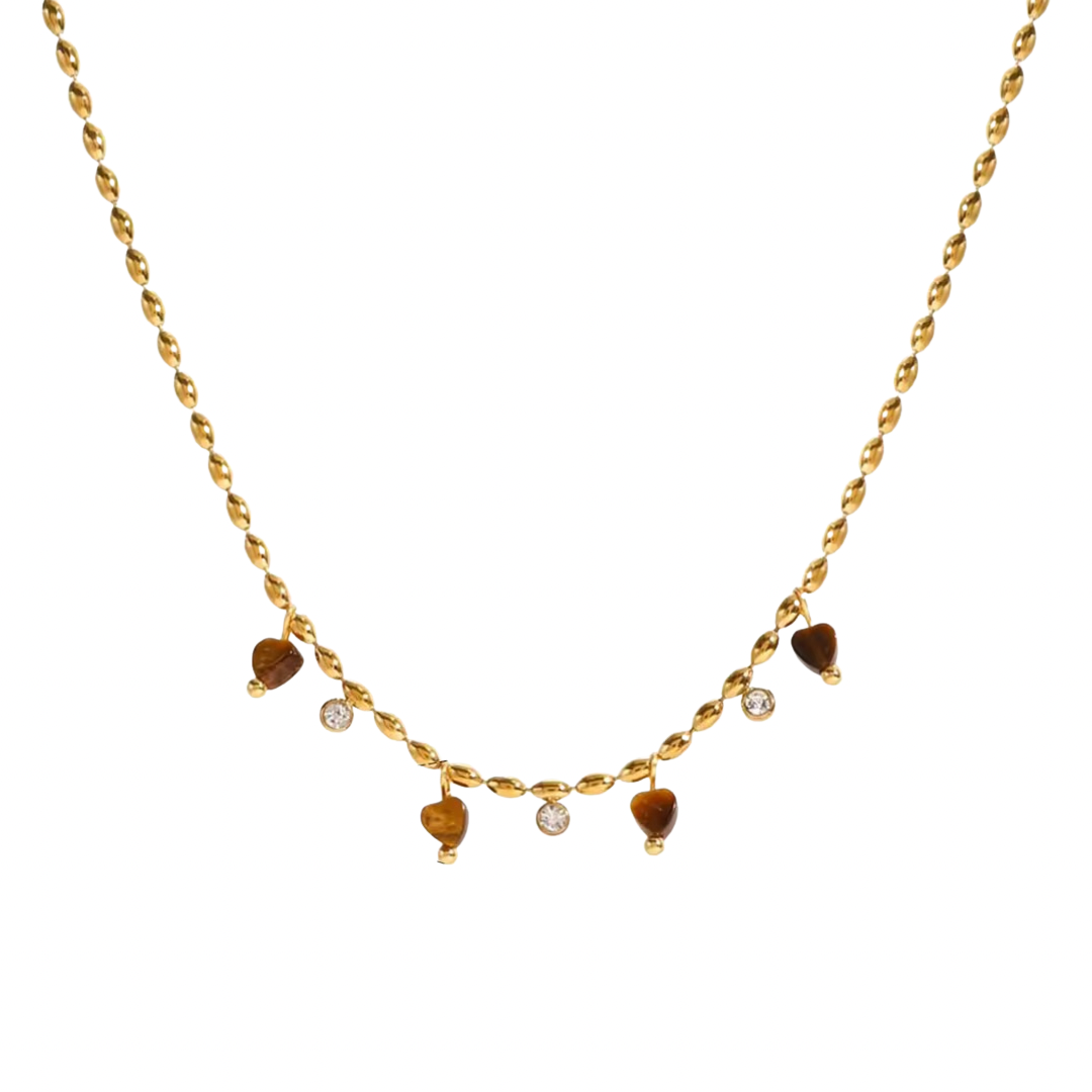 Amber Mini Heart & Zirconias Pendant Necklace