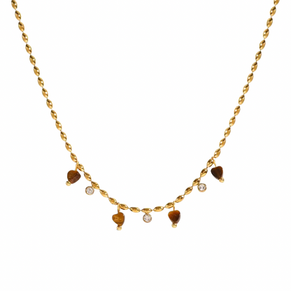 Amber Mini Heart & Zirconias Pendant Necklace