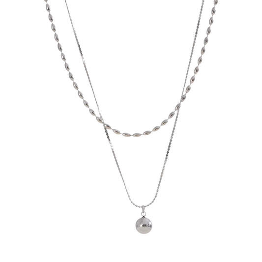Silver Layer Ball Pendant Necklace