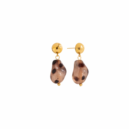 Resin Animal Print Stone Pendant Stud Earrings
