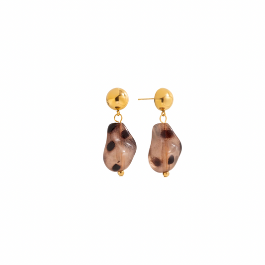 Resin Animal Print Stone Pendant Stud Earrings