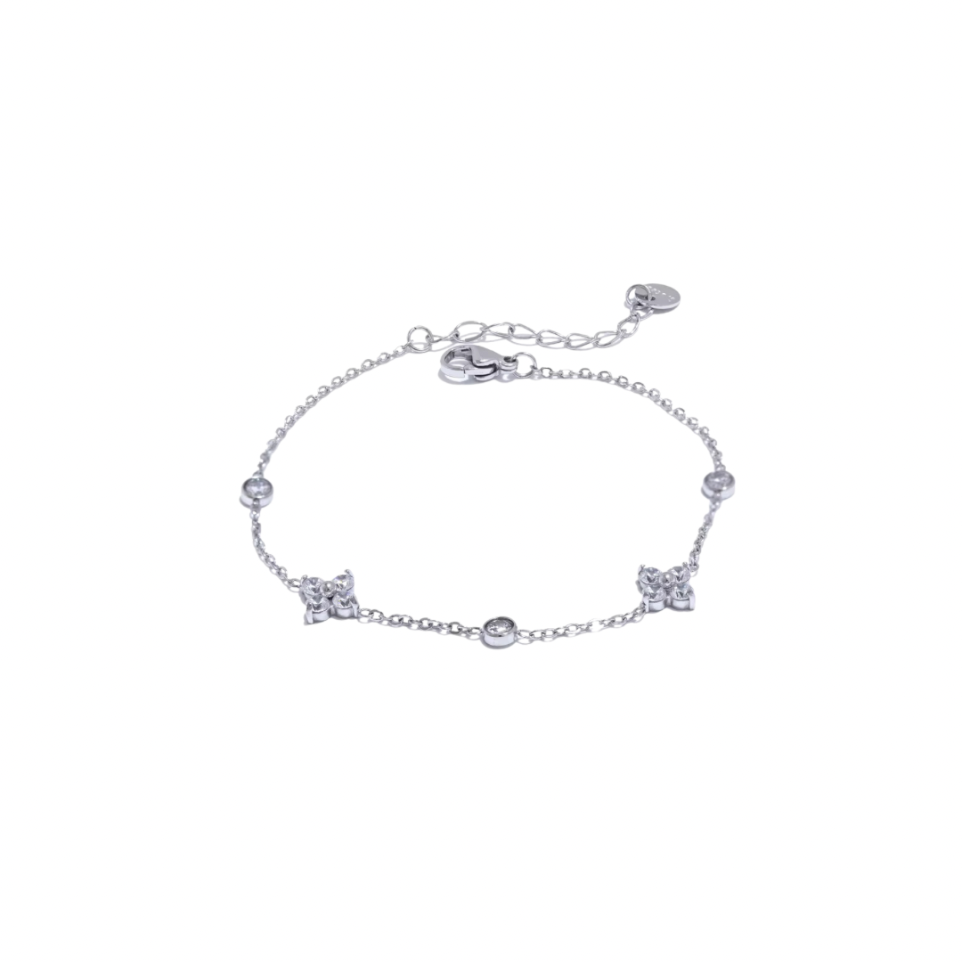 Silver Zirconias Four Leaf Bracelet