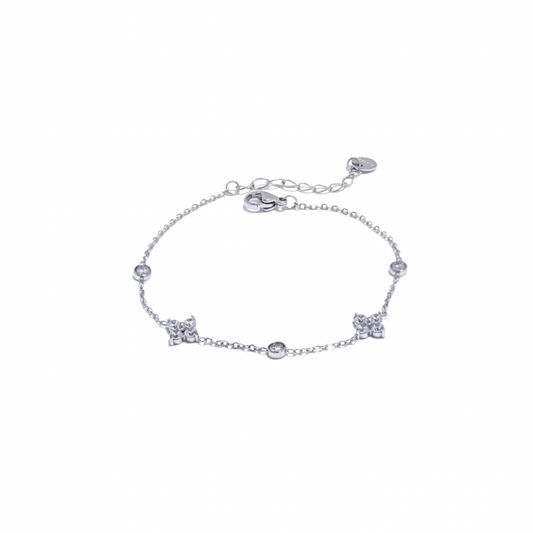 Silver Zirconias Four Leaf Bracelet