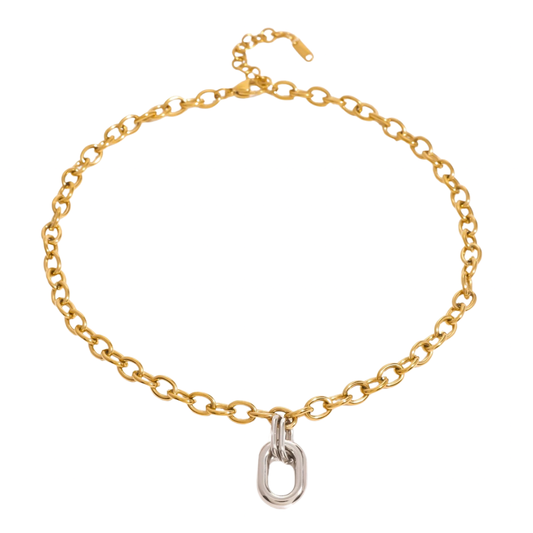Two Tone Oval Color Block Pendant Necklace