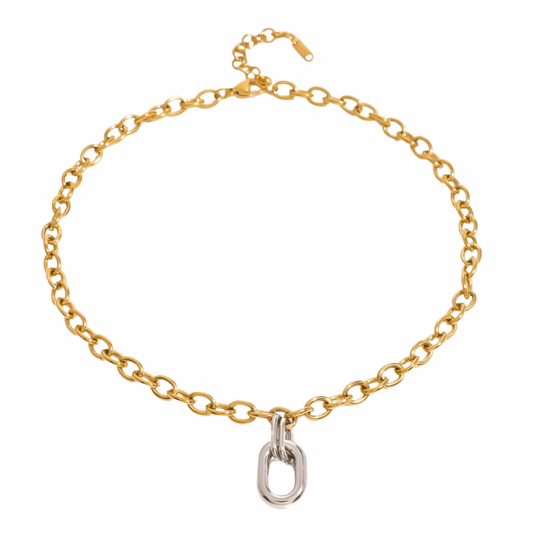 Two Tone Oval Color Block Pendant Necklace