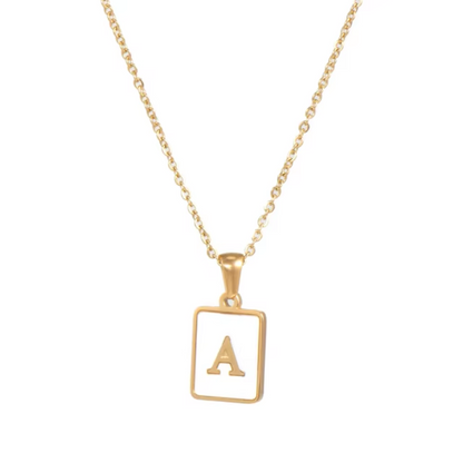SS Rectangle Natural Shell Initial Necklace