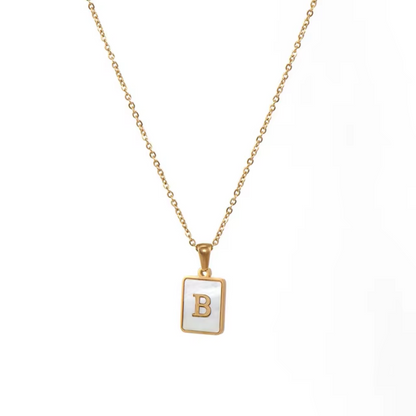 SS Rectangle Natural Shell Initial Necklace