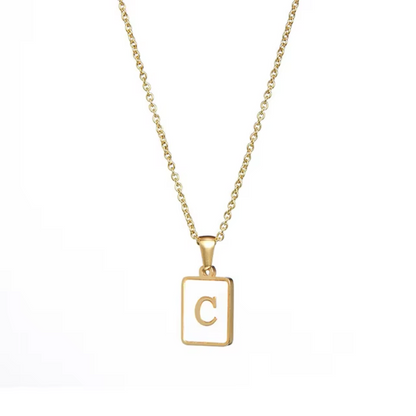 SS Rectangle Natural Shell Initial Necklace