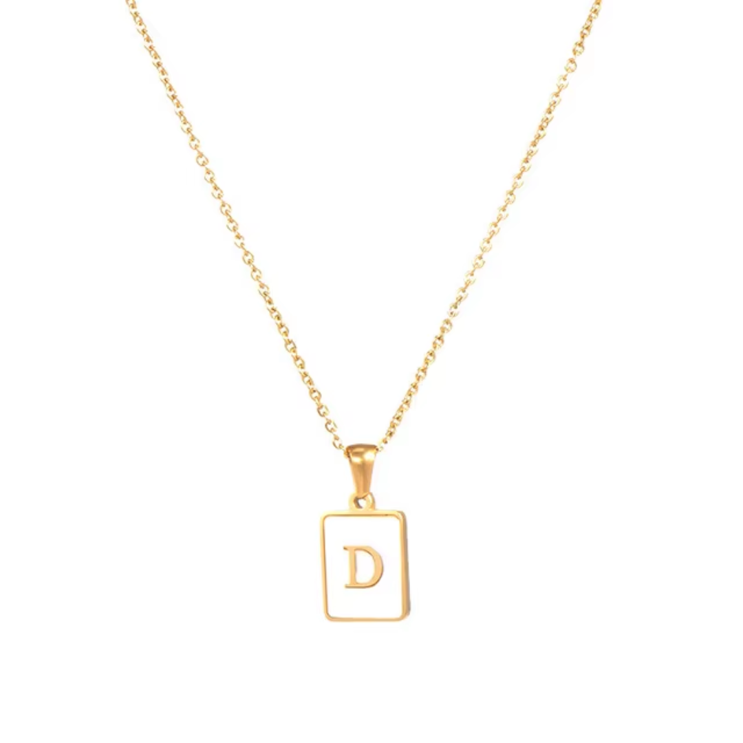 SS Rectangle Natural Shell Initial Necklace