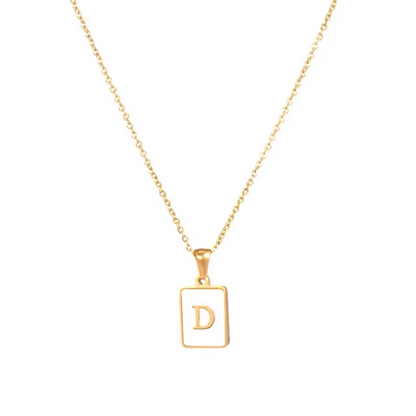 SS Rectangle Natural Shell Initial Necklace