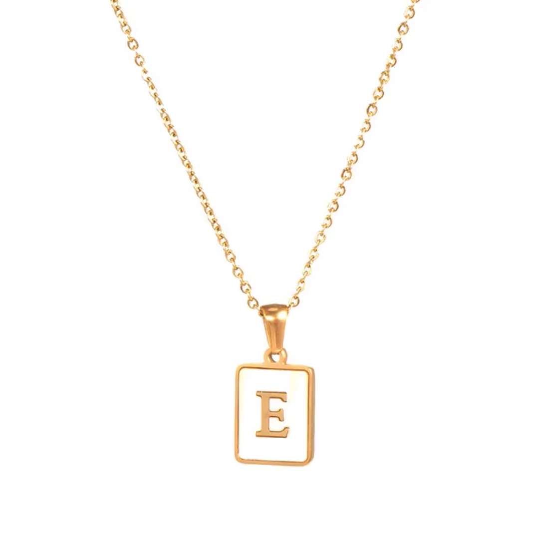 SS Rectangle Natural Shell Initial Necklace