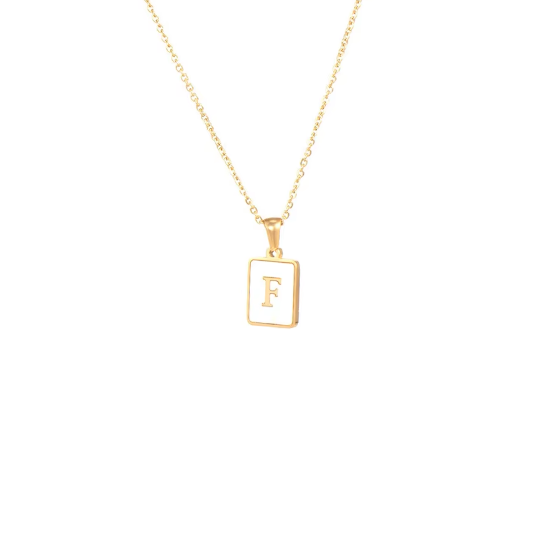 SS Rectangle Natural Shell Initial Necklace