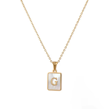 SS Rectangle Natural Shell Initial Necklace