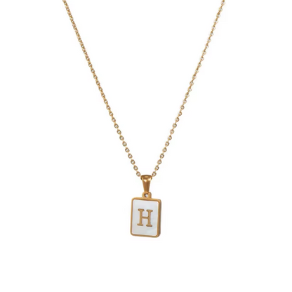 SS Rectangle Natural Shell Initial Necklace