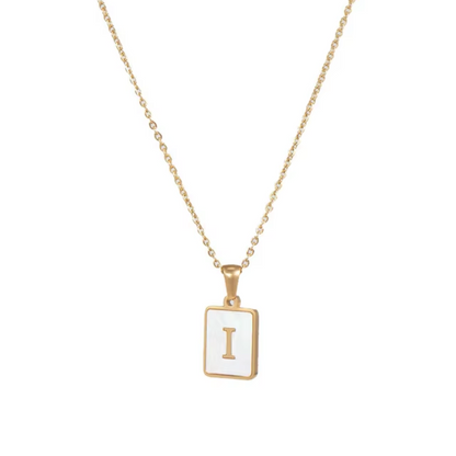 SS Rectangle Natural Shell Initial Necklace