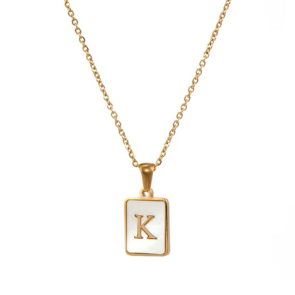 SS Rectangle Natural Shell Initial Necklace
