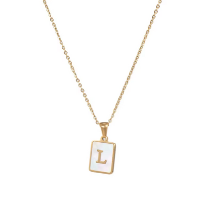 SS Rectangle Natural Shell Initial Necklace