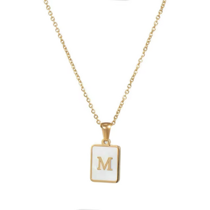 SS Rectangle Natural Shell Initial Necklace
