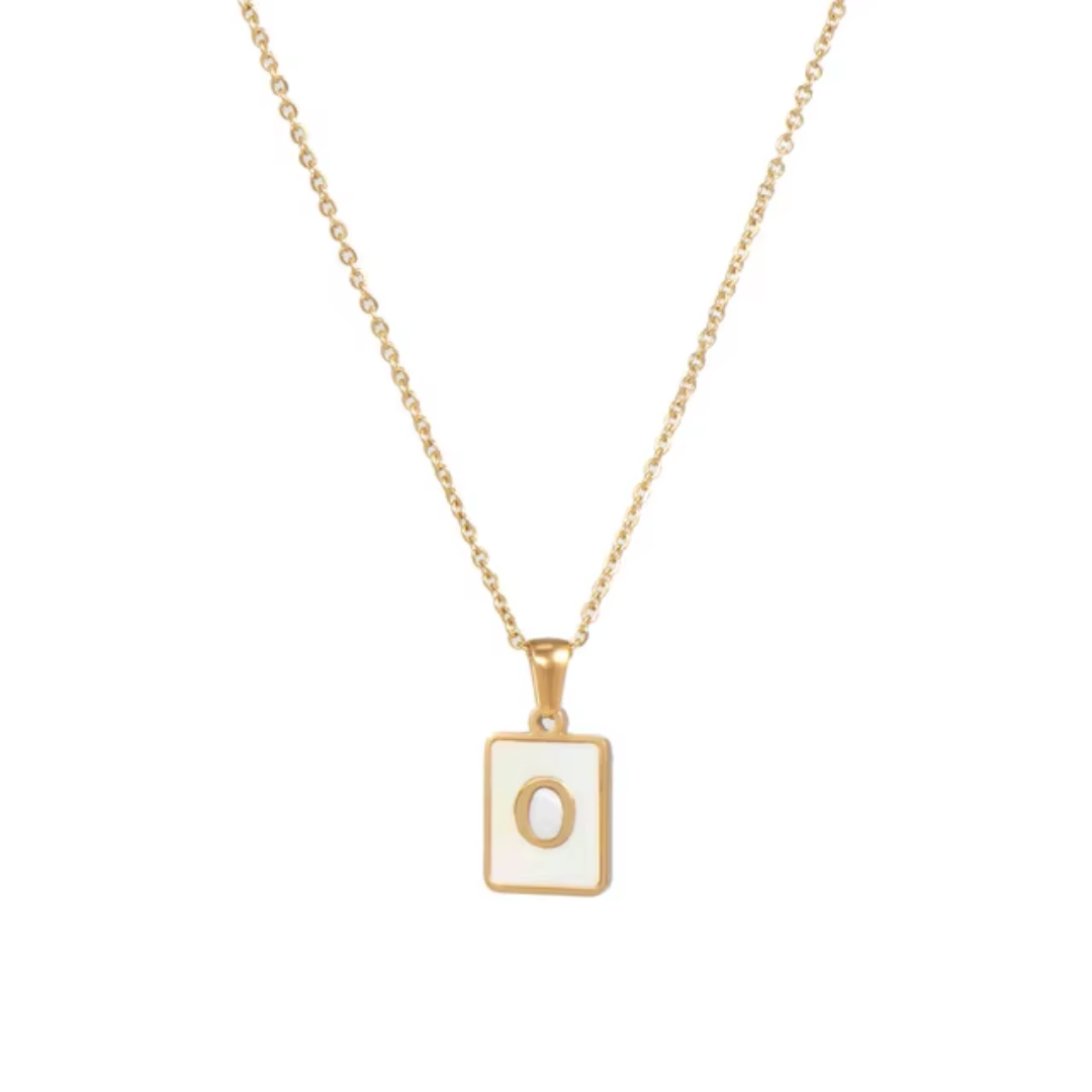 SS Rectangle Natural Shell Initial Necklace