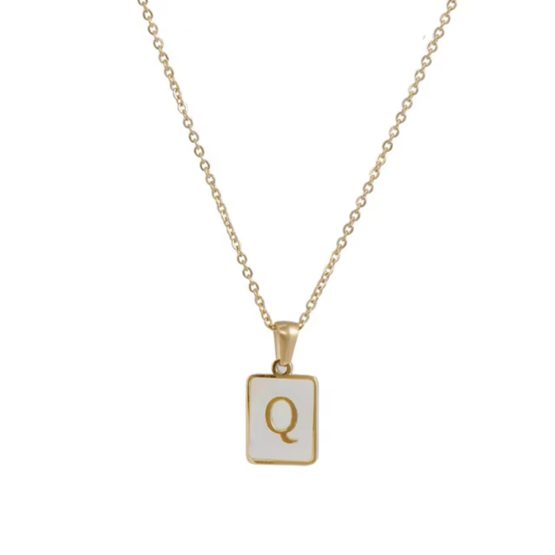 SS Rectangle Natural Shell Initial Necklace