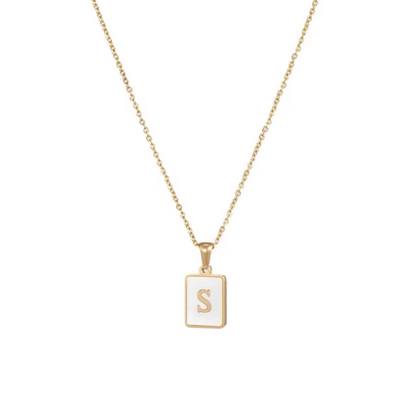 SS Rectangle Natural Shell Initial Necklace