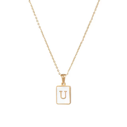 SS Rectangle Natural Shell Initial Necklace