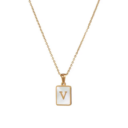 SS Rectangle Natural Shell Initial Necklace