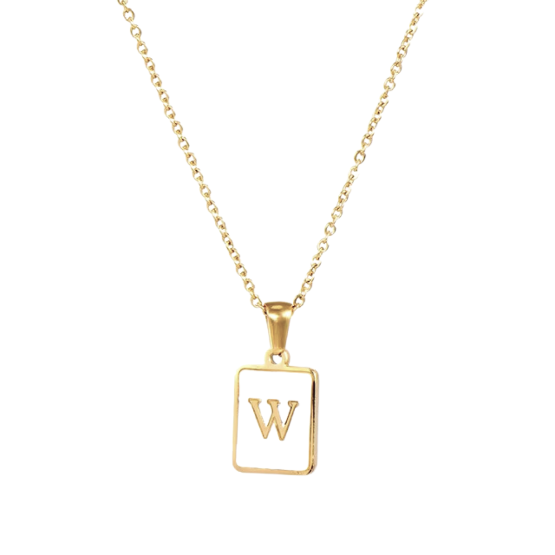 SS Rectangle Natural Shell Initial Necklace