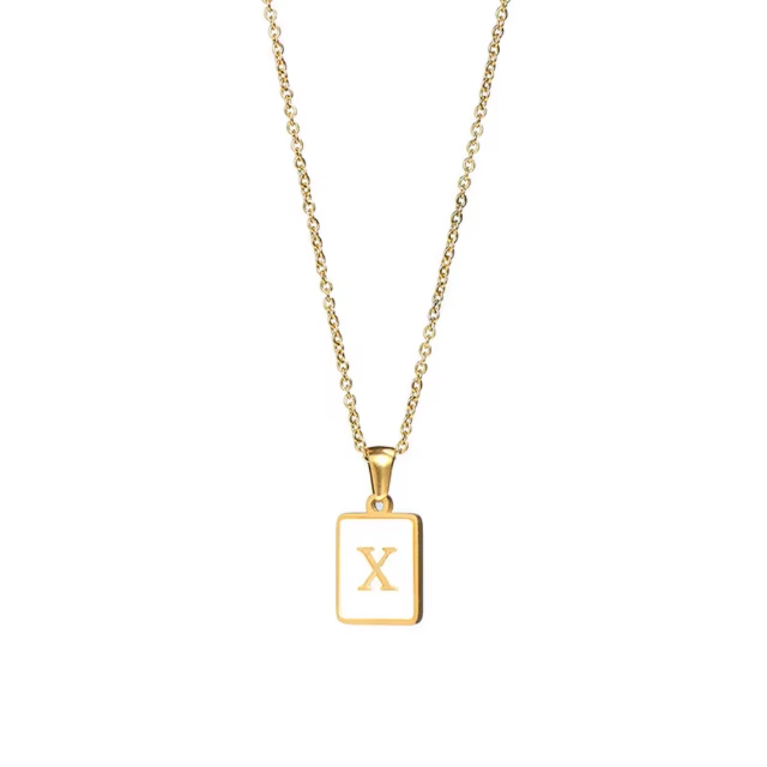 SS Rectangle Natural Shell Initial Necklace