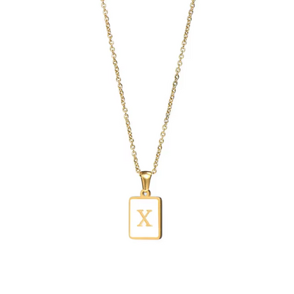 SS Rectangle Natural Shell Initial Necklace