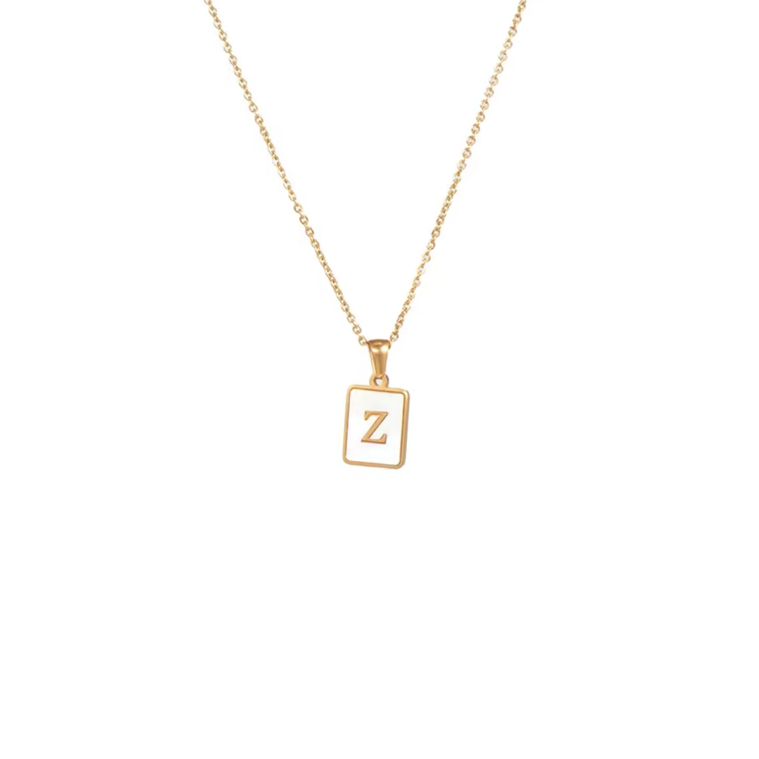 SS Rectangle Natural Shell Initial Necklace