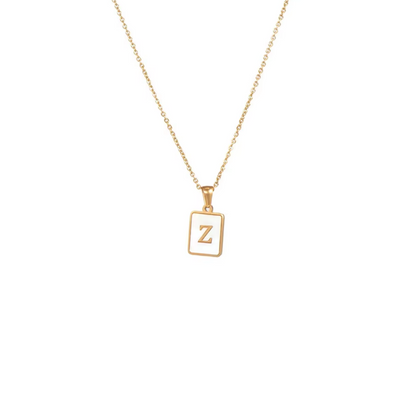 SS Rectangle Natural Shell Initial Necklace