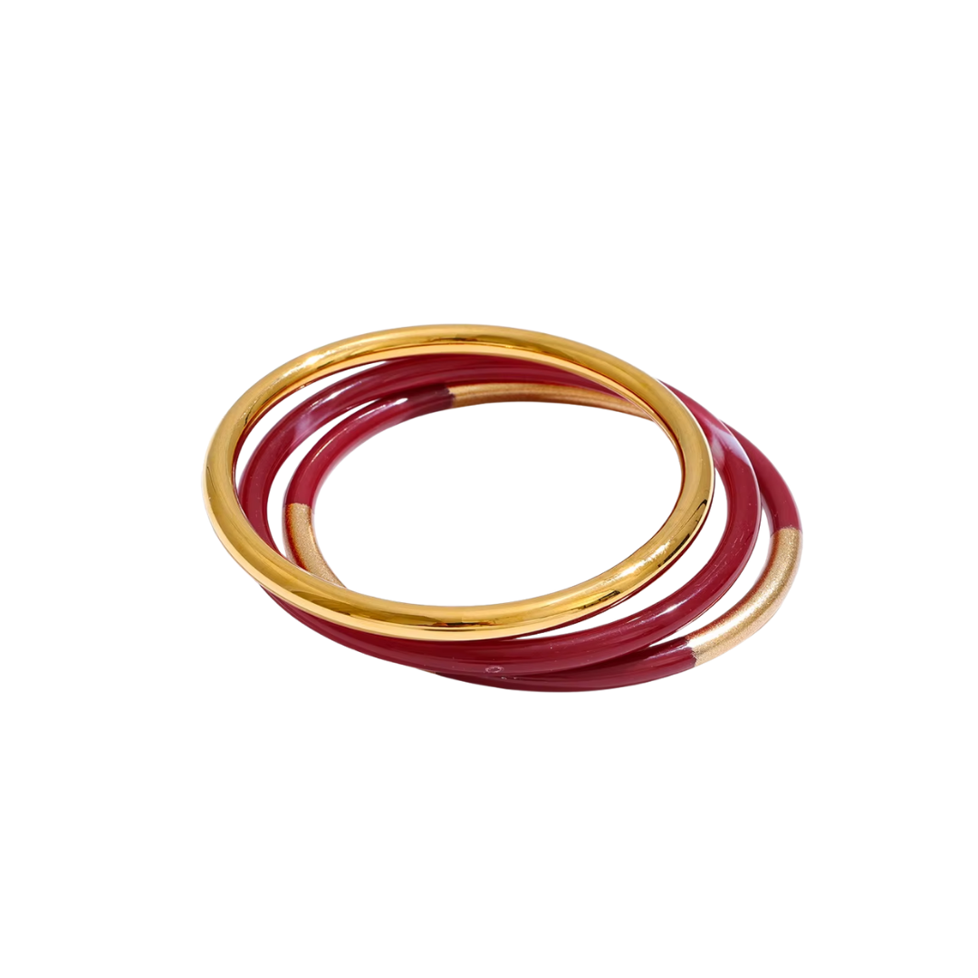 Red Resin Bangle Bracelet Set