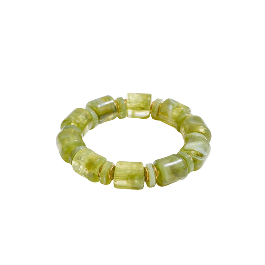 Green Resin Cylindrical Beads Bracelet