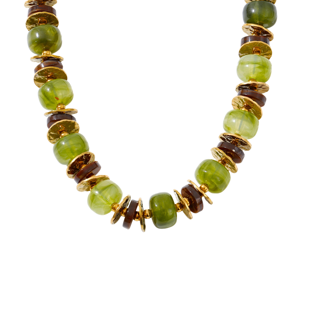 Green & Brown Resin Cylindrical Beads Necklace