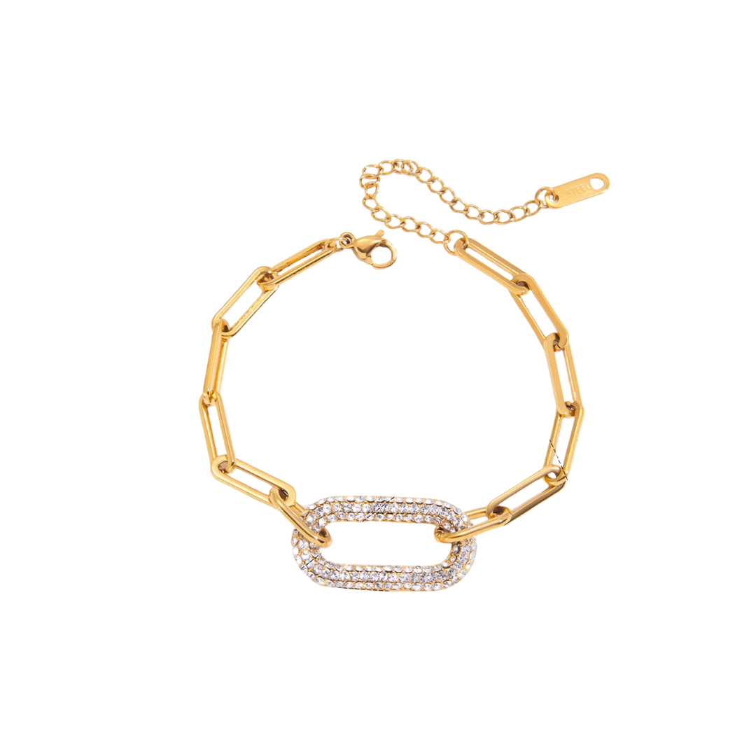 Zirconinas Rectangle Pendant Link Chain Bracelet