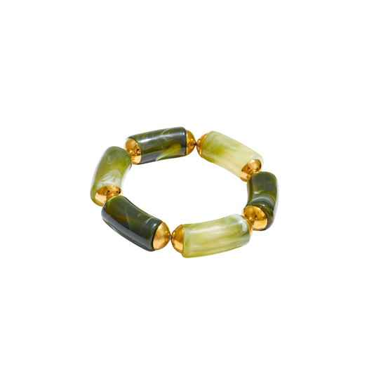 Two Shades of Green Cylindrical Beads Bracelet