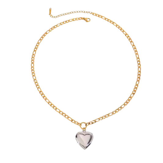 Two Tone Heart Photo Pendant Necklace