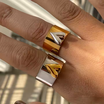Two Tone Heart Resizable Ring