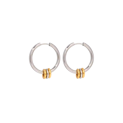 Two Tone Ring Pendant Hoops Earrings