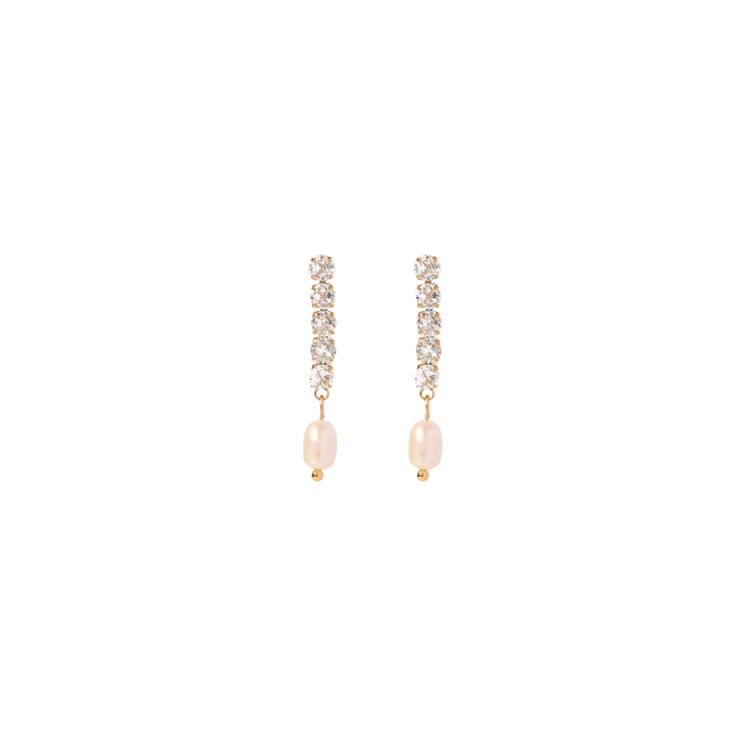 Delicate Zirconias & Pearl Medium Long Studs