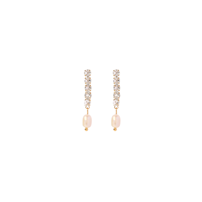 Delicate Zirconias & Pearl Medium Long Studs