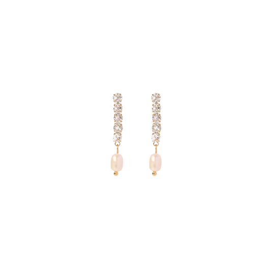 Delicate Zirconias & Pearl Medium Long Studs