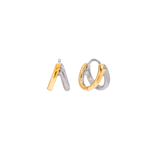 Two Tone Doble Hoop Huggie Earrings