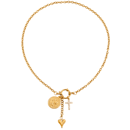 Dainty Zirconias Cross & Coin Long Necklace