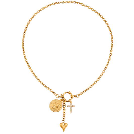 Dainty Zirconias Cross & Coin Long Necklace