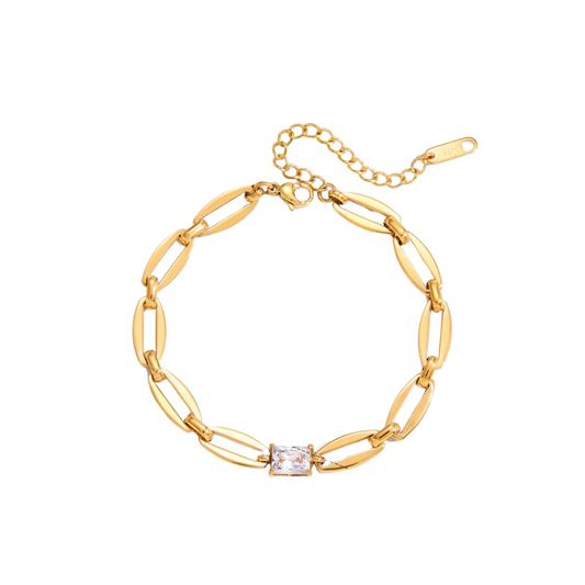 Zirconias & Oval Flat Chain Bracelet