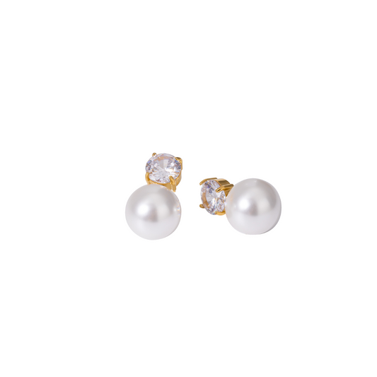 Chunky Zirconia & Pearl Stud Earrings