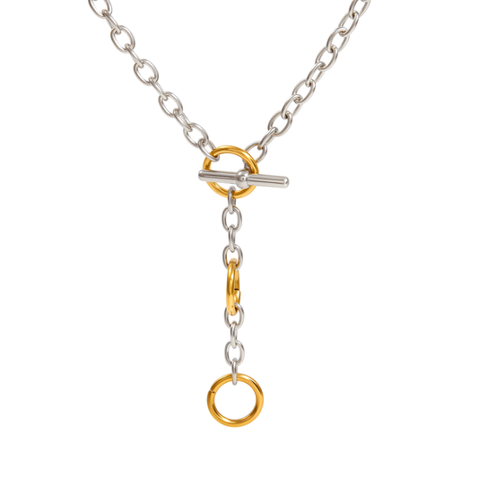 Two Tone Clasp Chain Lariat Necklace