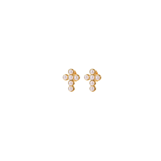 Mini Pearls Cross Stud Earrings